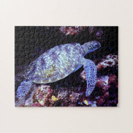 Zee schildpad zwemmen met levend koraal legpuzzel