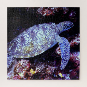 Zee schildpad zwemmen met levend koraal legpuzzel