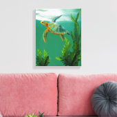 Zee Schildpad Zwemmen - Ocean Wall Art Wrapped Can Canvas Afdruk (Insitu (Woonkamer))