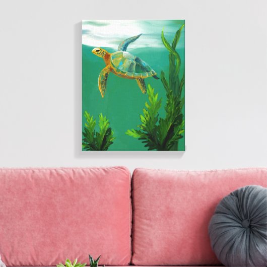 Zee Schildpad Zwemmen - Ocean Wall Art Wrapped Can Canvas Afdruk (Insitu (Woonkamer))