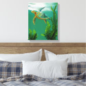 Zee Schildpad Zwemmen - Ocean Wall Art Wrapped Can Canvas Afdruk (Insitu (Slaapkamer))