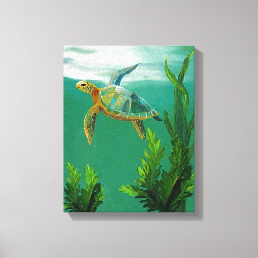 Zee Schildpad Zwemmen - Ocean Wall Art Wrapped Can Canvas Afdruk (Voorkant)