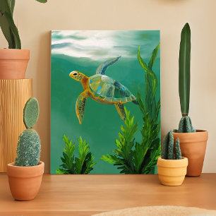 Zee Schildpad Zwemmen - Ocean Wall Art Wrapped Can Canvas Afdruk
