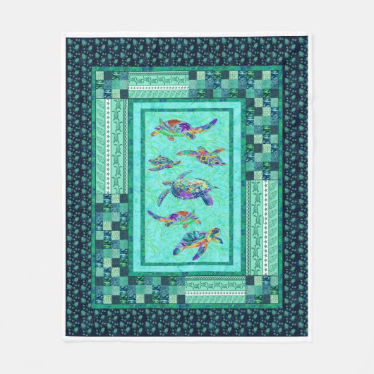 Zee Schildpad Zwemmen Quilt Deken Groot Gepersonal (Voorkant)