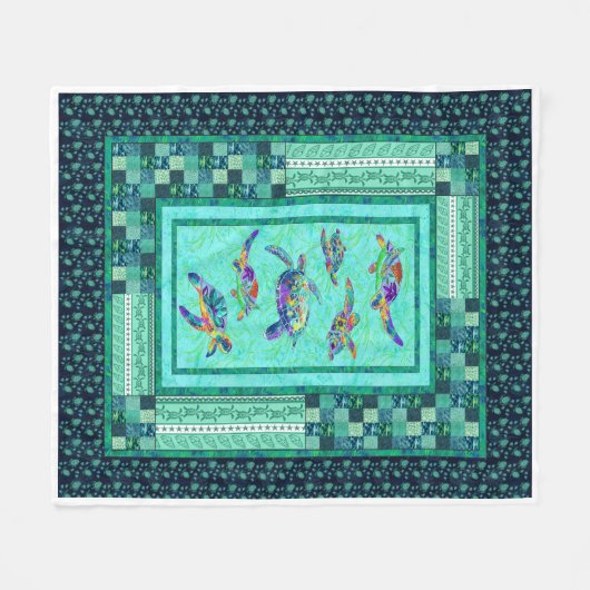 Zee Schildpad Zwemmen Quilt Deken Groot Gepersonal (Voorkant (Horizontaal))