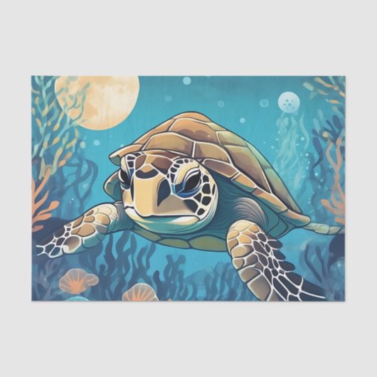Zee Schildpad Zwemmen 's nachts Tissuepapier (Voorkant)