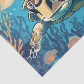 Zee Schildpad Zwemmen 's nachts Tissuepapier (Detail)
