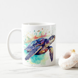 Zee Schildpad Zwemmen waterverf schilderij Koffiemok