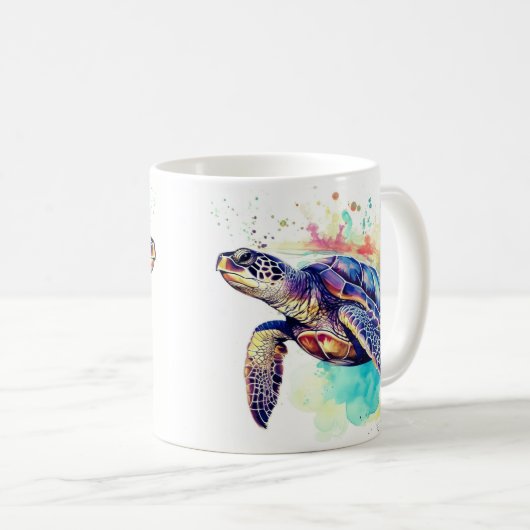 Zee Schildpad Zwemmen waterverf schilderij Koffiemok (Voorkant rechts)