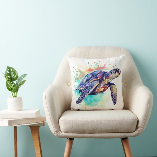 Zee Schildpad Zwemmen waterverf schilderij Kussen (Stoel)