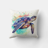 Zee Schildpad Zwemmen waterverf schilderij Kussen (Achterkant)