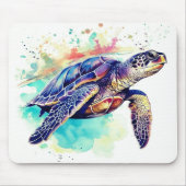 Zee Schildpad Zwemmen waterverf schilderij Muismat (Voorkant)