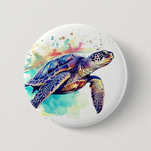 Zee Schildpad Zwemmen waterverf schilderij Ronde Button 5,7 Cm (Voorkant)