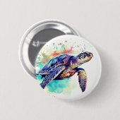 Zee Schildpad Zwemmen waterverf schilderij Ronde Button 5,7 Cm (Voorkant /achterkant)