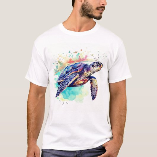Zee Schildpad Zwemmen waterverf schilderij T-shirt (Voorkant)