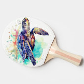 Zee Schildpad Zwemmen waterverf schilderij Tafeltennisbatje (Zijkant)