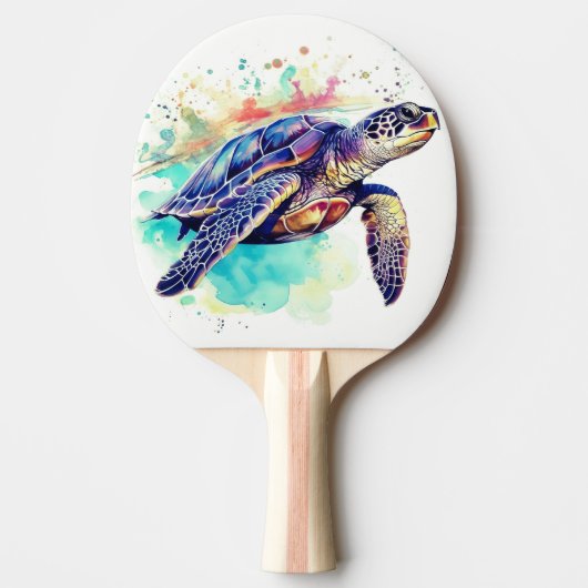 Zee Schildpad Zwemmen waterverf schilderij Tafeltennisbatje (Voorkant)
