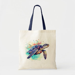 Zee Schildpad Zwemmen waterverf schilderij Tote Bag