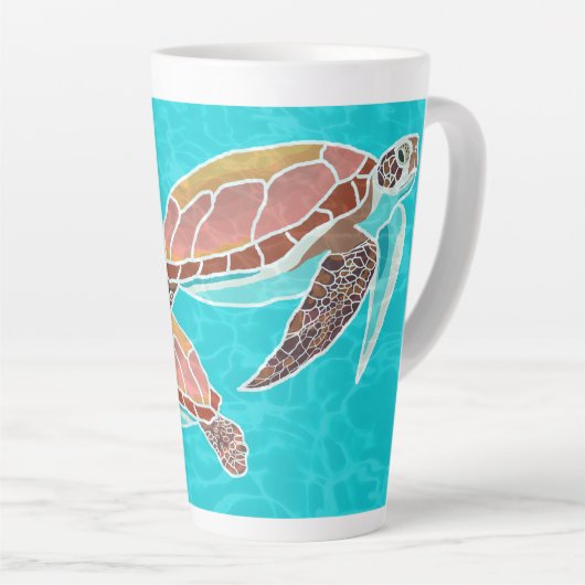 Zee schildpadden Aqua Monogram geïllustreerd Latte Mok (Rechterhoek)