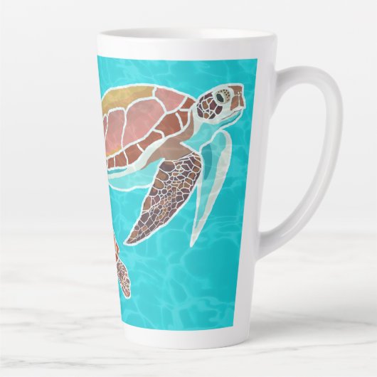 Zee schildpadden Aqua Monogram geïllustreerd Latte Mok (Rechts)