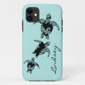 Zee schildpadden Aqua Stripe met naam Case-Mate iPhone Case (Achterkant)
