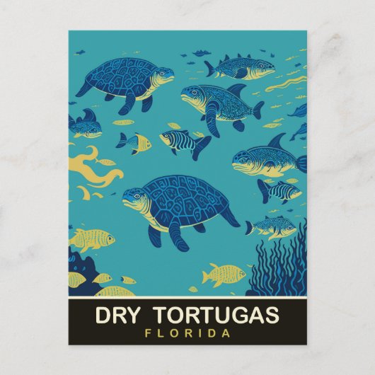 Zee Schildpadden bij Dry Tortugas FL, Reizen Briefkaart (Voorkant)