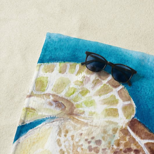 Zee schildpadden Blauwgroen Waterverf kunst Strandlaken (In situ)