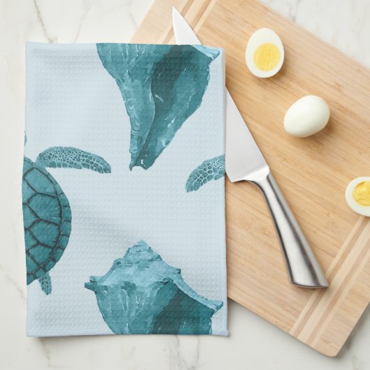 Zee, schildpadden en conch in Aqua/Blue Tones Theedoek (Quarter Fold)