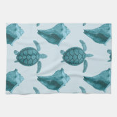 Zee, schildpadden en conch in Aqua/Blue Tones Theedoek (Horizontaal)
