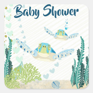 Zee Schildpadden en Harten Beach Baby shower Vierkante Sticker