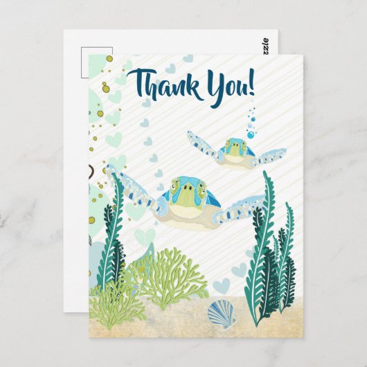 Zee Schildpadden en Harten Ocean Beach Bedankt Briefkaart (Voorkant / Achterkant)