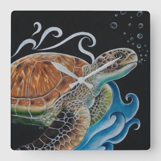 Zee schildpadden Golfkunst Vierkante Klok (Voorkant)