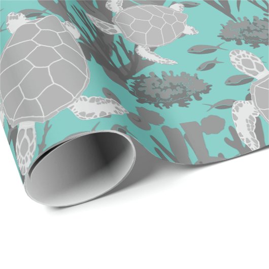 Zee Schildpadden Grijs Blauw Marine Wildlife Cadeaupapier (Rol Hoek)
