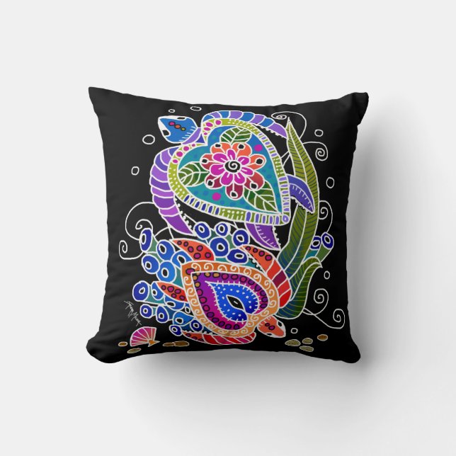 ZEE SCHILDPADDEN kussen - pas achtergrondkleur aan (Voorkant)