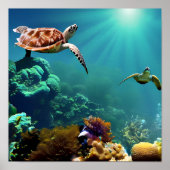 Zee schildpadden onderwater zwemmen poster (Voorkant)