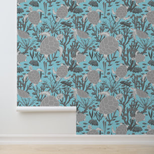 Zee Schildpadden Schattige Blauw Grijs Oceaan Dier Behang