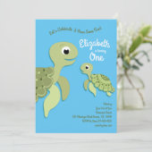 Zee Schildpadden Schattige Kinder 1e Verjaardagsfe Kaart (Staand voorkant)