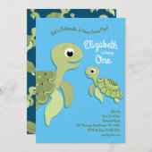 Zee Schildpadden Schattige Kinder 1e Verjaardagsfe Kaart (Voorkant / Achterkant)