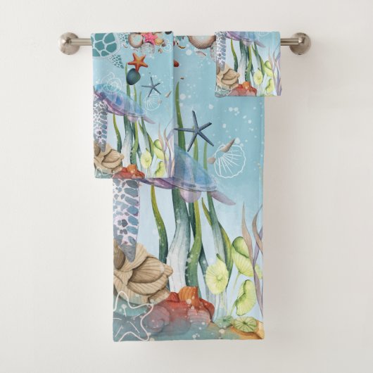 Zee Schildpadden, Schelpen, Flora & Fauna Bad Handdoek (Insitu)