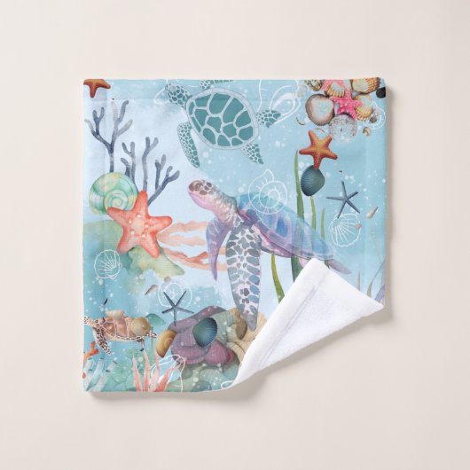 Zee Schildpadden, Schelpen, Flora & Fauna Bad Handdoek (Wasdoekje)