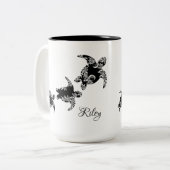 Zee schildpadden, silhouet met naam tweekleurige koffiemok (Voorkant links)