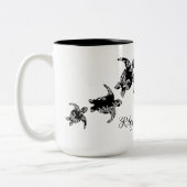 Zee schildpadden, silhouet met naam tweekleurige koffiemok (Links)