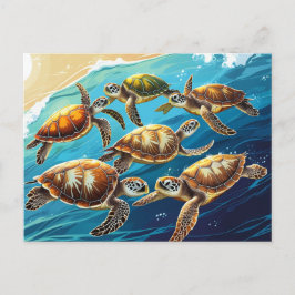 Zee schildpadden spelen in de oceaan briefkaart