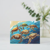 Zee schildpadden spelen in de oceaan briefkaart (Staand voorkant)