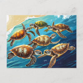 Zee schildpadden spelen in de oceaan briefkaart