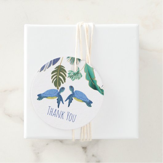Zee Schildpadden Trouwen Blauw Geel Bedankjes Labels (In situ)