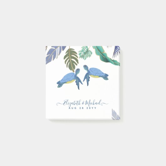 Zee Schildpadden Trouwen Blauw Geel Post-it® Notes (Voorkant)