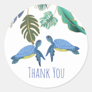 Zee Schildpadden Trouwen Blauw Geel Ronde Sticker