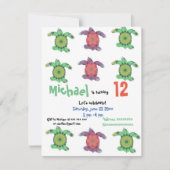 Zee schildpadden, verjaardagsfeestuitnodiging kaart (Voorkant)