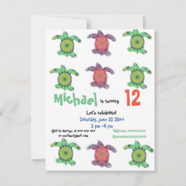 Zee schildpadden, verjaardagsfeestuitnodiging kaart